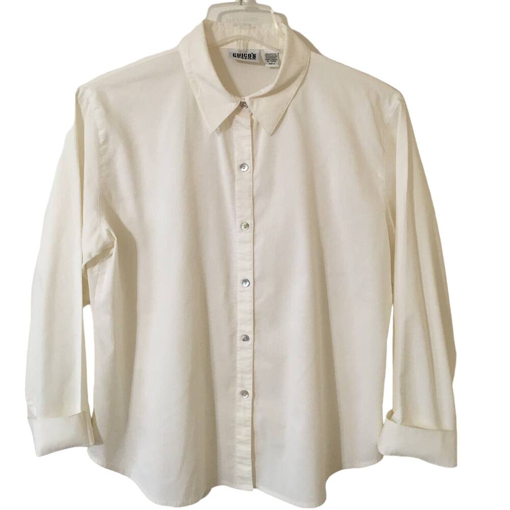 Chico's Design Vintage Size 2 64% Cotton Off White Button Up Long Sleeve Blouse